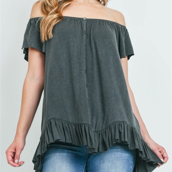 Olive off shoulder Boho style top - Picture 7 of 10